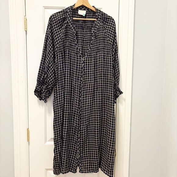 Maeve Sara Anthropologie Dress 3X Black Plaid 3/4 Sleeve Button front - Picture 3 of 8